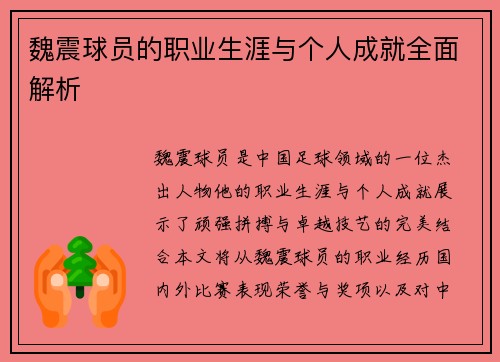 魏震球员的职业生涯与个人成就全面解析